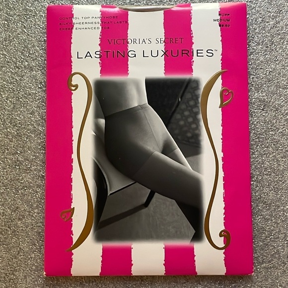 NEW VICTORIA’S SECRET CONTROL TOP LASTING LUXURIES PANTYHOSE DISCONTINUED Buff M - Picture 1 of 8